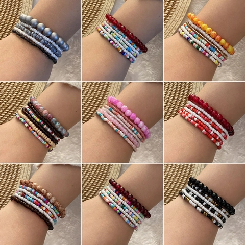 Bohemian Multi-layer Bracelet Handmade Glass Seed Beads Stackable Wrist Jewelry For Women Girls Beach Vacation