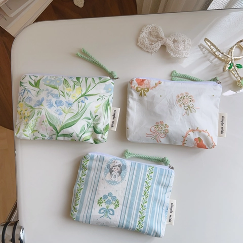 Mini Floral Cotton Coin Purse Portable Canvas Zipper Storage Pouch For Lipstick Earphone Sanitary Napkin Cute Bear Pattern