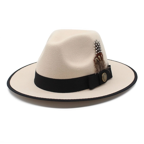 Vintage Wide Brim Fedora Hat Wool Felt British Style With Feather And Metal Buckle Elegant Unisex Jazz Cap