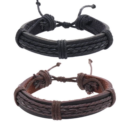 Men's Braided Leather Bracelet Multi-layer Adjustable Wax Wire Rope Hand Jewelry Vintage Style Retro Casual