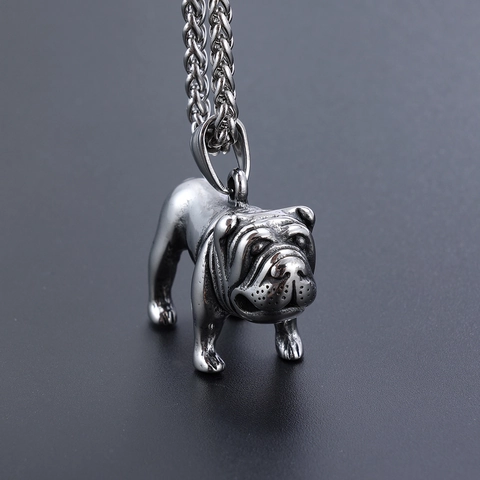 Franse Bulldog Hanger Roestvrij Staal Vintage Zilver Dierenvorm Hip Hop Street Style Sieraden Voor Heren Dames