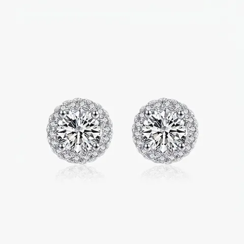 925 Sterling Silber Ohrstecker Für Damen Runde Halo Zirkonia Klassisch Elegant Hochzeit Party Schmuck