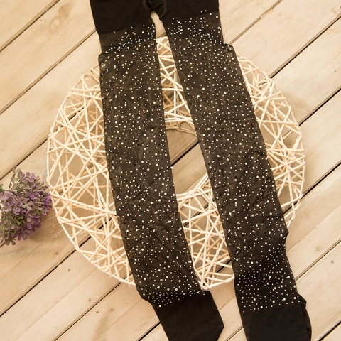 Women Rhinestone Tights Shimmering Sheer Pantyhose High Stretch Plus Size Velvet Stockings For Glamour Nightwear