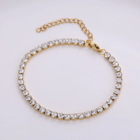 Stainless Steel Tennis Bracelet With Round Cubic Zirconia Shimmering Hip Hop Trendy Jewelry For Men And Women