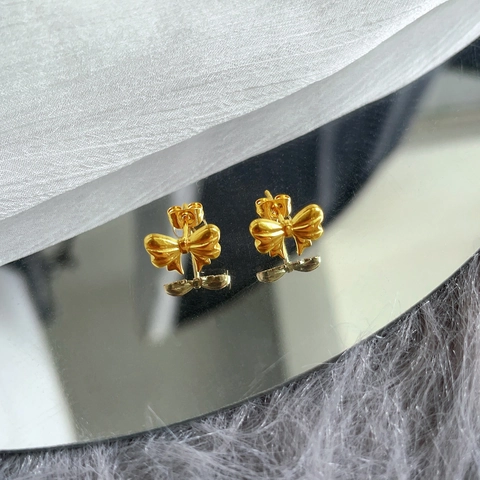 Elegant Bowknot Stud Earrings Titanium Steel Gold Plated Minimalist Sweet Aesthetic Jewelry Gift For Women