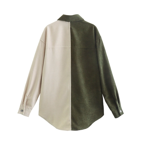 Blusa De Pana Para Mujer Bloque De Color Manga Larga Botones Bolsillo Informal Vintage Top