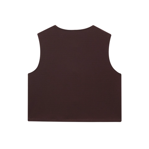Gilet Femme Col Rond Vintage Boutons Coquillage Dorés Uni Décontracté Polyester Sans Manches