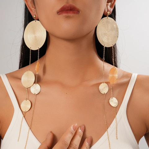 Metallic Circular Textured Long Tassel Dangle Earrings With 925 Sterling Silver Earring Post Women Fashion Personalized