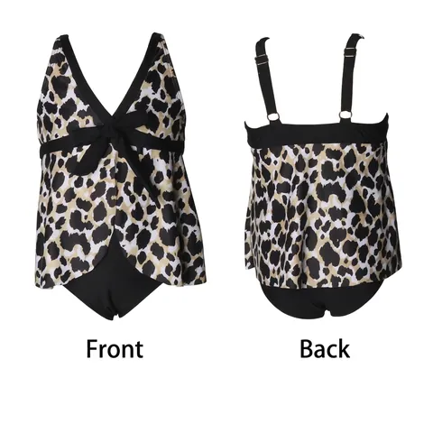 Girls Swimwear Tankini Tropical Floral Leopard Print High Waisted Bathing Suit Nylon Top And Bottom
