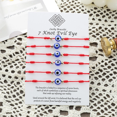 Pulsera De 7 Nudos Mal De Ojo Cuerda Roja De La Suerte Tejida Ajustable Protección Joyería Para Mujeres Hombres Resina