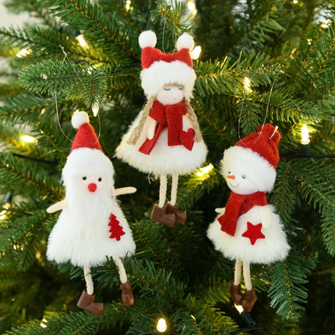 Ornamenti Appesi Di Natale In Peluche Babbo Natale Pupazzo Di Neve Renna Ragazza Bambole Feltro Tessuto A Maglia Decorazione