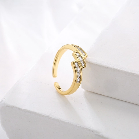 Verstellbarer Offener Ring Kupfer 18K Vergoldet Zirkonia Geometrisch Herz Hohl Unregelmäßig Mode Schmuck Für Damen