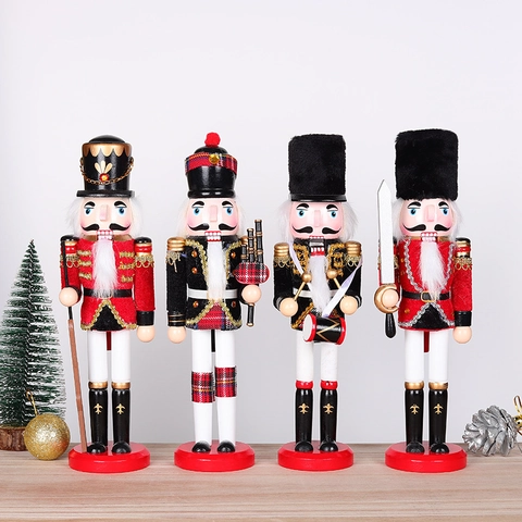 Nutcracker Soldier Ornament Traditional Christmas Wooden Fabric Hand Painted Decorative Guard Figurine For Holiday Home