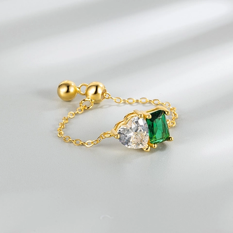 Anello a Catena Regolabile in Argento Sterling 925 Per Donna Con Zirconia a Cuore e Quadrata Gioielli di Moda Minimalisti