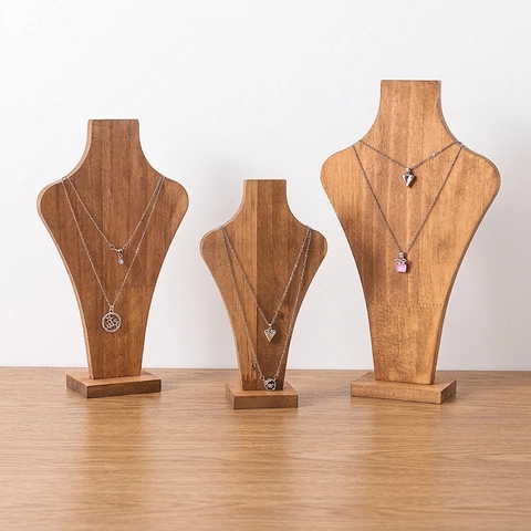 Necklace Display Stand Solid Wood Portrait Bust Jewelry Holder Showroom Pendant Storage Minimalist Natural Organizers Rack