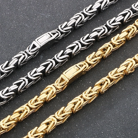 Collar De Cadena Bizantina Para Hombre Acero Inoxidable Cadena De Rey Pesada Punk Retro Joyería Streetwear Para Hombre