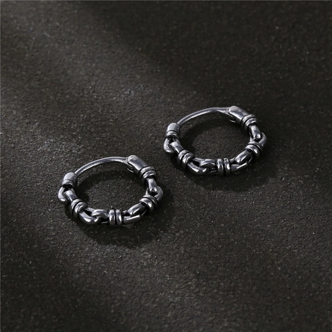 Pendientes de aro de acero inoxidable 316L vintage para hombres aretes huggie trenzados punk joyería desgastada