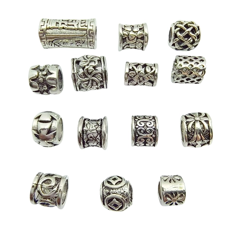 Cuentas Espaciadoras De Agujero Grande De Aleación De Plata Antigua Vintage Huecas Talladas Con Patrones Para Joyería DIY
