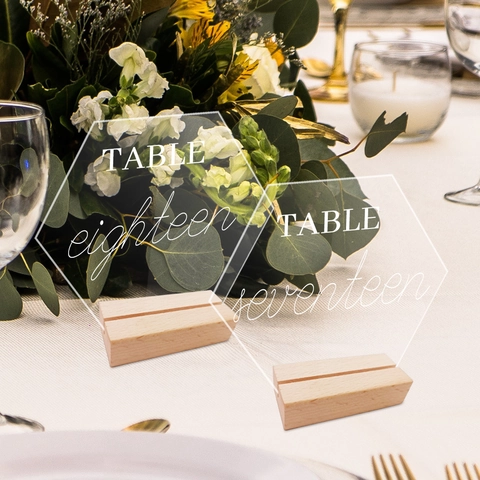 Clear Acrylic Table Number Signs With Wooden Base For Wedding Party Event DIY Mirror Decoration Minimalist Style