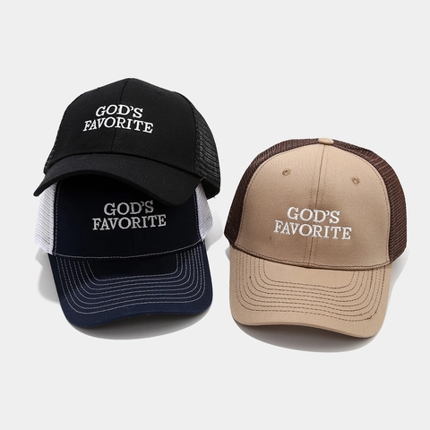 Cappello Trucker Retrò Ricamo God's Favorite Rete Traspirante Cappello Da Baseball Per Uomini Donne Regolabile Protezione Solare