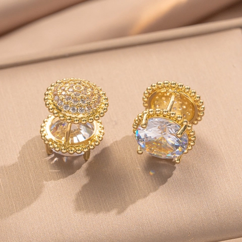 Französische Retro Geometrische Zirkon Ohrringe 18 Karat Vergoldetes Kupfer Mit Kupfer Ohrpfosten Doppelseitig Damen Schmuck