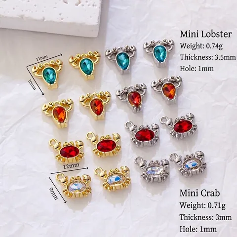 Marine Animal Crab Lobster Charms Zircon Inlaid Alloy Metal Pendants For DIY Earring Necklace Bracelet Jewelry Making