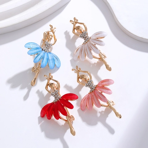 Fashion Elegant Ballet Dancer Brooch Zinc Alloy Rhinestone Enamel Petal Girl Dress Pin For Women Jewelry Gift Accessories
