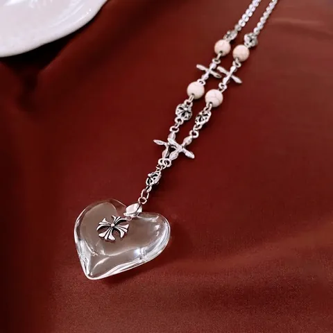 Gothic Herz Anhänger Halskette Mit Kreuz Legierung Stein Glasperlen Y2K Retro Sweet Cool Ästhetik Schmuck Für Damen