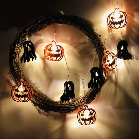 Halloween LED String Lights Pumpkin Bat Ghost Skeleton Witch Fairy Lighting Battery USB Powered Home Party Decor