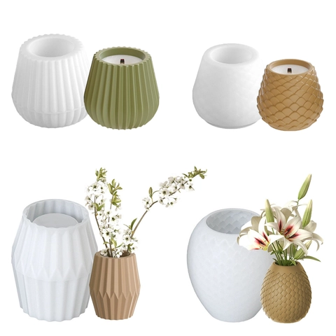 Stampo In Silicone Per Vaso Fai Da Te E Portacandele Scaglie Di Drago Geometrico Origami Trama A Righe Strumento Per Colata Resina