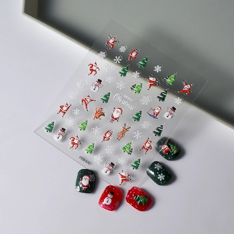 Weihnachts Nagelsticker 5D Relief Weihnachtsmann Schneeflocke Rentier Klebend Winter Urlaub Maniküre Deko Für Frauen