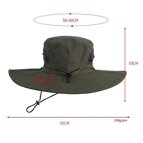 Outdoor Wide Brim Sun Protection Bucket Hat Polyester Breathable Mesh Fishing Hiking Boonie Hat Adjustable Chin Strap