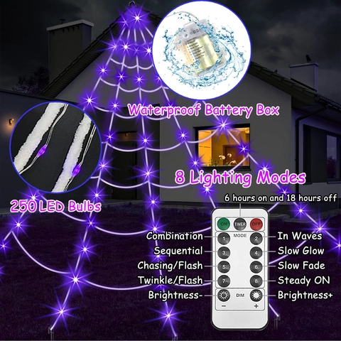 Halloween Decoration LED Spider Web Outdoor Glowing Spider Web With Remote Giant Plush Spider Haunted House Party Decor Props