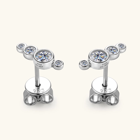 Orecchini a Bottone in Argento Sterling S925 Moissanite per Donna Design di Nicchia Sofisticato Gioielli Curvi a Quattro Pietre