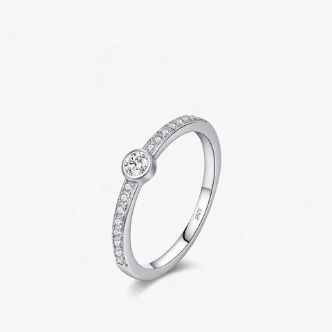 Eleganter Moissanit Ring 925 Sterling Silber Rundschliff Blase Stapelbar Pavé Hochzeit Band Schmuck Für Frauen