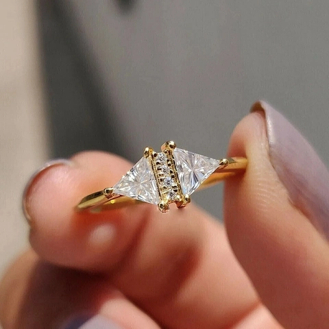 Geometric Triangle Cubic Zirconia Ring Gold Plated Copper Minimalist Niche Jewelry For Women Daily Wear
