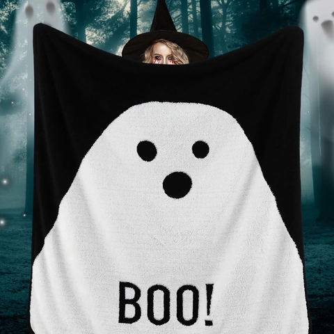Halloween Ghost Pumpkin Printed Flannel Blanket Soft Spooky Decorative Throw For Sofa Bed Bedroom Home Holiday Decor