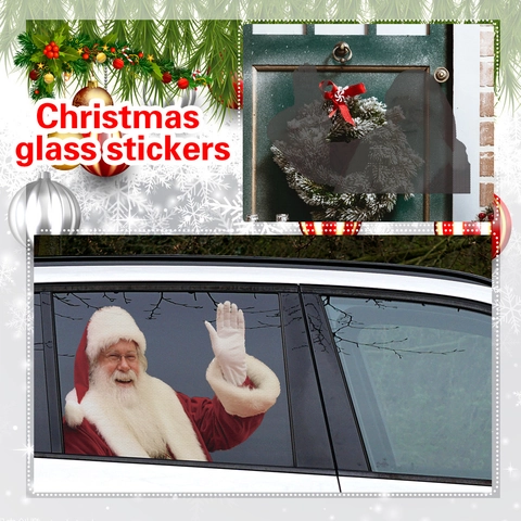 Christmas Waving Santa Claus Car Window Sticker Perforated PVC One Way Vision Mesh Decal Holiday Vehicle Decoration