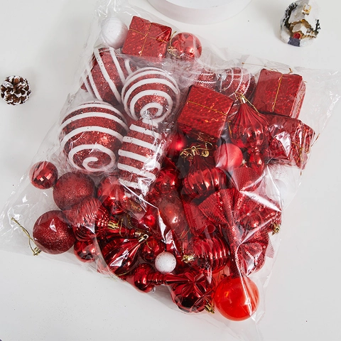 Ornamenti Per Palle Di Natale Rosso Bianco Plastica Dipinta Ciondoli Appesi Per Albero Decorazione Per Feste Forme Fiocchi