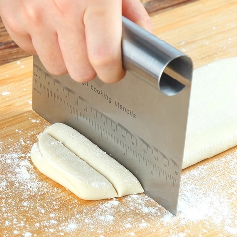 Stainless Steel Dough Scraper Cutter With Measurement Scale Bench Tool For Bread Pizza Pastry Baking Kitchen