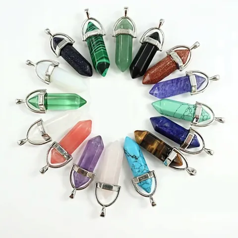 Hexagonal Kristall Anhänger Halskette Natürlicher Edelstein Heilstein Bullet Point Schmuck Für Damen Herren
