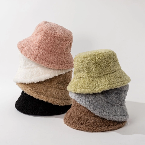 Cappello Alla Pescatora Peluche Finta Lana Di Agnello Pile Teddy Inverno Caldo Antivento Tinta Unita Moda Versatile Donna Uomo