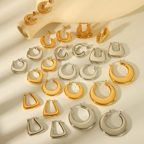 Pendientes De Aro Gruesos Acero Inoxidable Chapado En Oro De 18K INS Minimalista Círculo Geométrico Joyería Para Mujeres Elegante