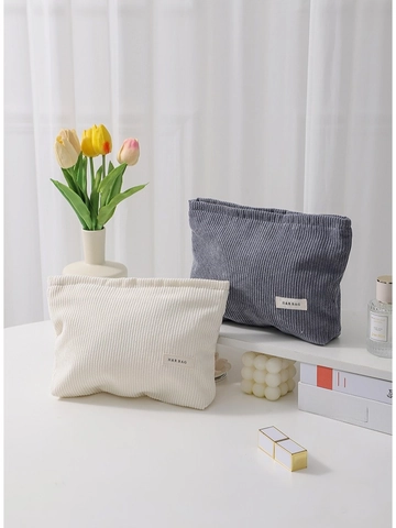 Corduroy Makeup Bag Large Capacity Travel Toiletry Organizer Portable Skincare Handheld Pouch For Women And Students