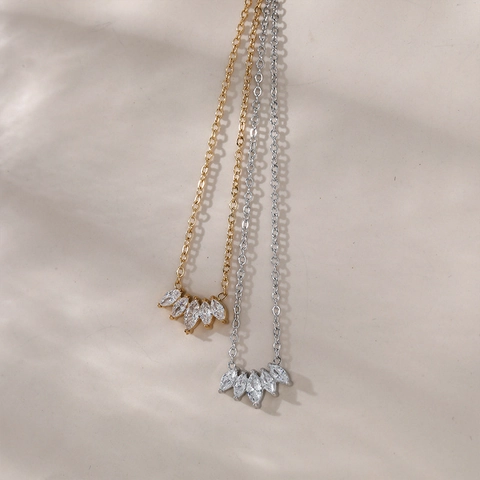 Marquise Zirkon Waaier Hanger Ketting Roestvrij Staal Tarnish Free Minimalistische Elegante Mode Sieraden Voor Dames
