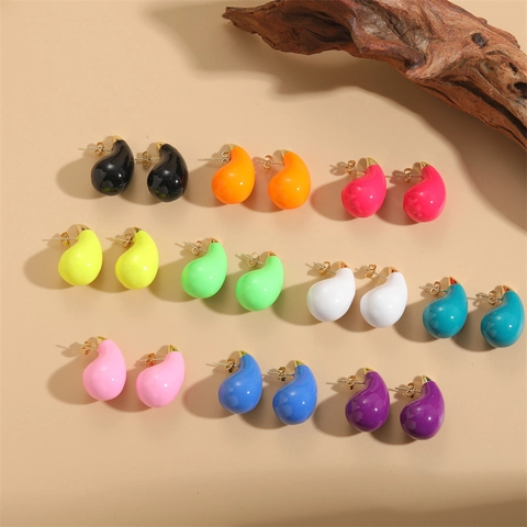 Teardrop Enamel Stud Earrings Copper Candy Color Drip Oil Comma Shape Minimalist Fashion For Women