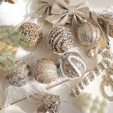 Decorazioni Natalizie Da Appendere Scintillanti Plastica Schiuma Oro Champagne Albero Festa Casa Festiva