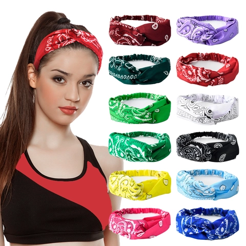 Paisley Print Headband Polyester Twisted Knot Elastic Hair Band Sweat Absorbent Sports Yoga Bohemian Accessories