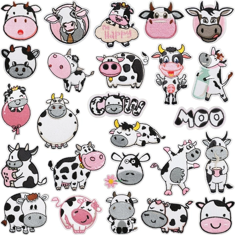 Cute Cartoon Cow Embroidery Patches Polyester Fabric DIY Sewing Appliques For Clothes Bags Decoration Animal Motif