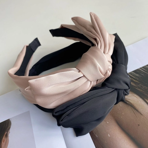 Satin Bow Wide Edge Headband Elegant Korean Style Headwear Hair Accessory For Women
